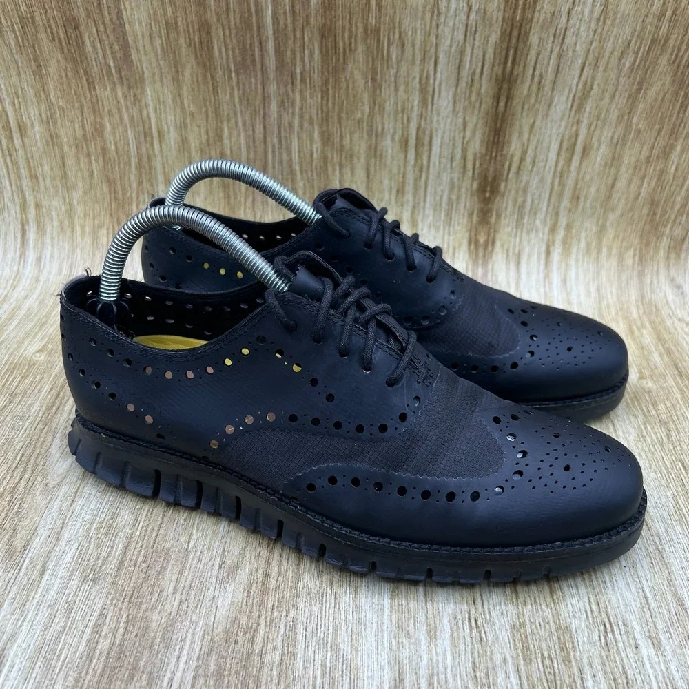 Cole Haan ZeroGrand No Stitch Men's 7.5 Black Wingtip Oxford Dress Shoes C12973